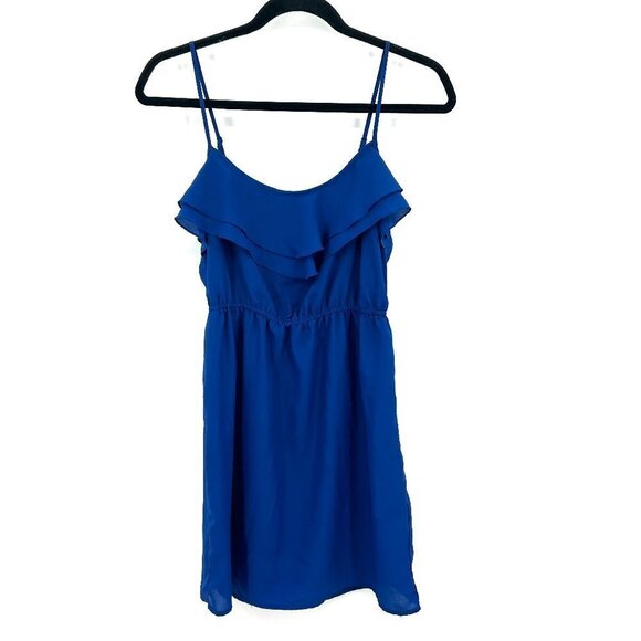 FOREVER 21 Royal Blue Super Lightweight Ruffle Neck Spaghetti Strap Dress Small - Picture 1 of 7